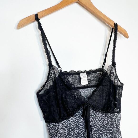 Hanky Panky Black Grey Leopard Babydoll Chemise Slip Dress & Thong Set NWOT - Picture 3 of 15